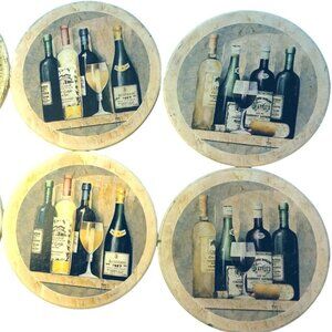 Round Wine Coasters Vineyard Grape Soapstone  Cork Backing 4 inch Lot 6